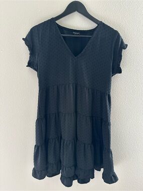 Textured Black Tiered V-Neck Mini Dress